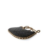 23B Black Shiny Crumpled Lambskin Quilted Large CC Hobo Bag Aged Gold Hardware - Image 7