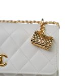 White Caviar Quilted Flap Charm Wallet On Chain WOC Gold Hardware - Image 2
