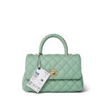 23P Light Green Caviar Quilted Coco Chain Handle Small Aged Gold Hardware - Image 13