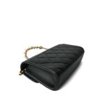 Black Lambskin Quilted Pearl Crystal Top Handle Phone Holder Aged Gold Hardware - Image 11