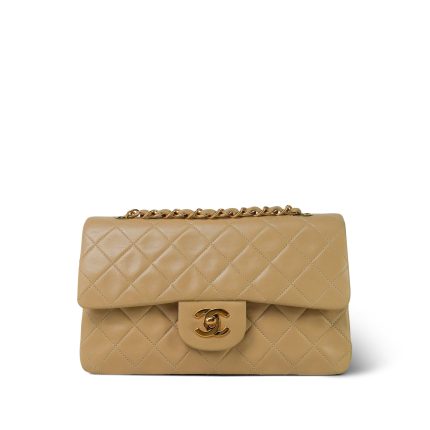Light Beige Lambskin Quilted Classic Flap Small Gold Hardware