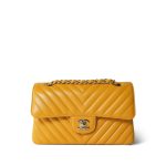 Amber Yellow Caviar Chevron Quilted Classic Flap Small LGHW