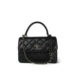 21S Black Lambskin Quilted Small Trendy CC Light Gold Hardware - Image 14
