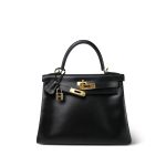 Kelly 28 Black Box Calfskin Retourne Gold Plated D Square Stamp - Image 4