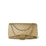 Gold Crumpled Calfskin Small XXL Travel Flap Bag Light Gold Hardware - Image 12