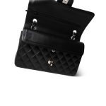 Black Lambskin Quilted Classic Flap Medium Silver Hardware - Image 8