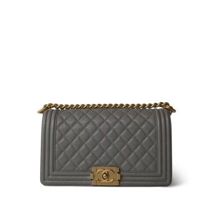 Grey Caviar Quilted Boy Bag Old Medium Aged Gold Hardware