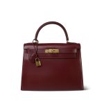 Kelly Sellier 28 Rouge H Box Calfskin Gold Plated L Circle Stamp