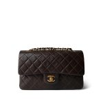Brown Lambskin Quilted Classic Flap Medium Gold Hardware