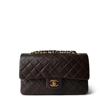 Brown Lambskin Quilted Classic Flap Medium Gold Hardware