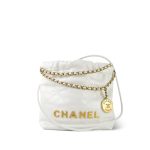 White Calfskin Quilted Mini 22 Bag Aged Gold Hardware - Image 11