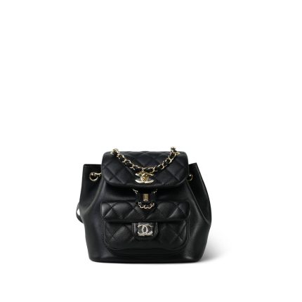 24P Black Lambskin Leather Duma Backpack Small Light Gold Hardware