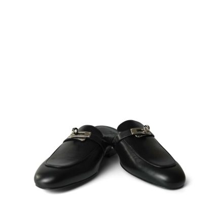 Black Oz Mule Sandals Palladium Plated Hardware Size 39