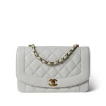 Vintage White Lambskin Quilted Diana Flap Medium GHW