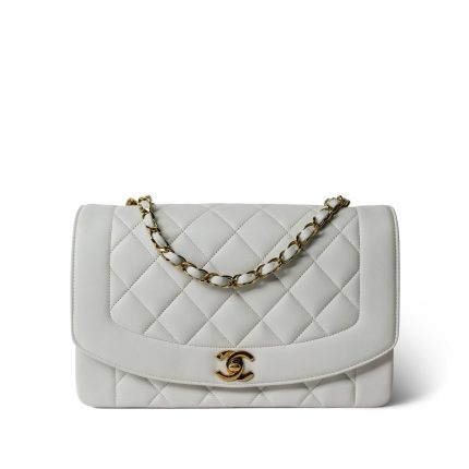 Vintage White Lambskin Quilted Diana Flap Medium GHW