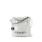 White Calfskin Quilted Mini 22 Bag Rainbow Hardware