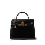 Kelly 28 Sellier Black Box Calfskin Gold Plated A Square Stamp - Image 9