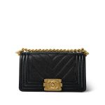 Black Caviar Chevron Quilted Boy Bag Small Aged Gold Hardware