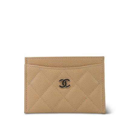 Beige Clair Caviar Quilted Classic Card Holder SHW