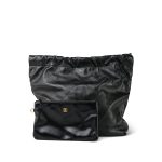 Black Calfskin Quilted 22 Hobo Bag Medium Aged Gold Hardware - Image 12