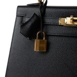Kelly Sellier 25 Noir Veau Epsom Leather Gold Plated Hardware Y Stamp - Image 3