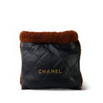 23B Navy Aged Lambskin Brown Sherling Quilted 22 Bag Small Aged Gold Hardware