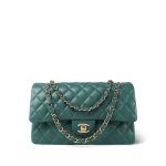 Dark Green Lambskin Quilted Classic Flap Medium Light Gold Hardware - Image 10
