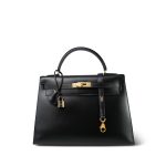 Kelly 32 Black Box Calfskin Gold Plated Y Circle Stamp