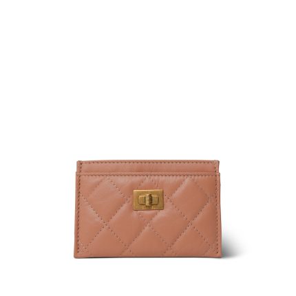 23P Beige/Dusty Pink Aged Calfskin Quilted Reissue Cardholder Aged Gold Hardware