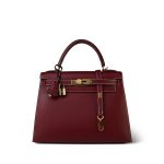 Kelly 28 Rouge H Chamonix White Stitching Gold Plated E Square Stamp