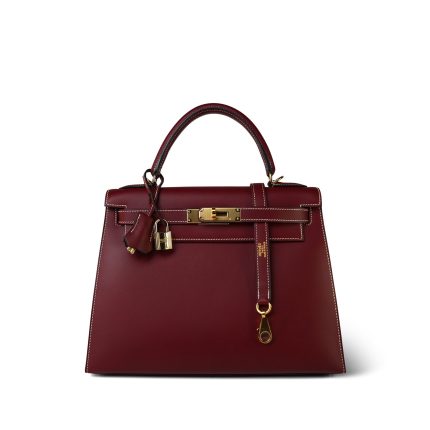 Kelly 28 Rouge H Chamonix White Stitching Gold Plated E Square Stamp