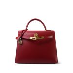 Kelly Sellier 28 Rouge Vif Box Calfskin Gold Plated C Square Stamp - Image 17