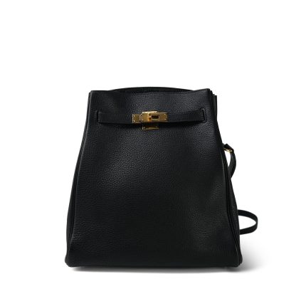 Kelly Sport PM Black Clemence Gold Plated [E] Stamp