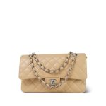 Beige Clair Caviar Quilted Medium Classic Flap Silver Hardware - Image 10