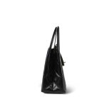 23K Black Shiny Aged Calfskin Quilted Nano Kelly Shopper Aged Gold Hardware - Image 7