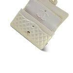 20B Iridescent White Calfskin Quilted Classic Flap Medium Light Gold Hardware - Image 15