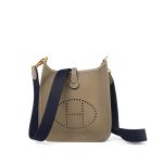 Evelyne Amazone 16 TPM Etoupe/Bleu Indigo Taurillon Clemence Gold Plated W Stamp