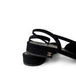 23K Chanel Black Denim Embossed Slingbacks Size 37 - Image 2