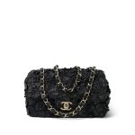 Black Lambskin Floral Satin Mini Rectangular Bag Light Gold Hardware - Image 11