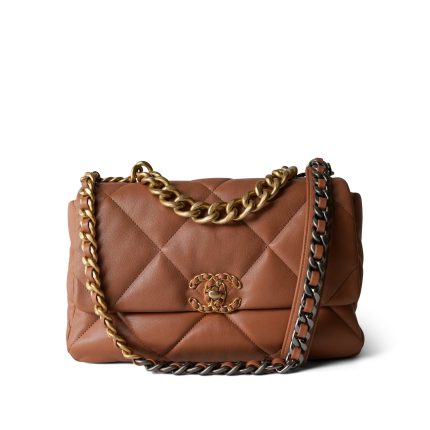 Caramel Lambskin Quilted Large 19 Flap MHW