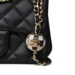 Black Lambskin Quilted Pearl Crush Mini Square Flap Light Gold Hardware - Image 3