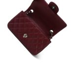 Burgundy Lambskin Quilted Mini Rectangular Flap Silver Hardware - Image 14