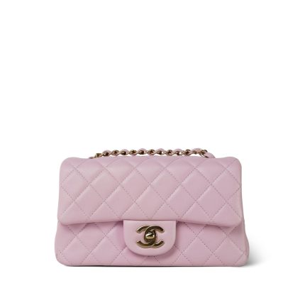 24S Light Pink Lambskin Quilted Mini Rectangular Flap Light Gold Hardware