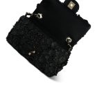 Black Lambskin Floral Satin Mini Rectangular Bag Light Gold Hardware - Image 10
