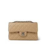 Beige Clair Caviar Quilted Classic Flap Small Silver Hardware