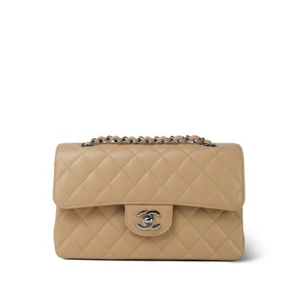 Beige Clair Caviar Quilted Classic Flap Small Silver Hardware