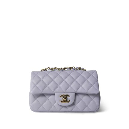 Light Purple Lambskin Quilted Mini Rectangular Flap Light Gold Hardware