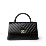 Black Chevron Calfskin Coco Handle Flap Medium (Old Small) Aged Gold Hardware - Image 2