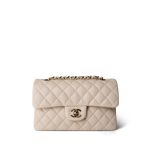 Light Beige/Nude Caviar Quilted Classic Flap Small LGHW