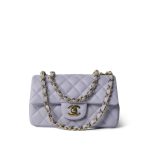 Light Purple Lambskin Quilted Mini Rectangular Flap Light Gold Hardware - Image 10